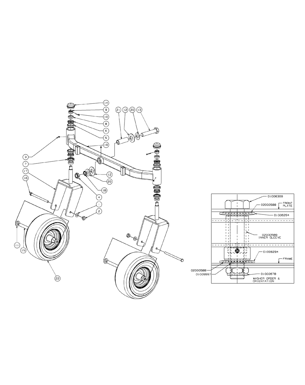 Front Caster Assembly Diagram and Parts List for M60-KW LC-53AJ8CTX750-29HP-DFI-LC Cub Cadet Lawn Tractor
